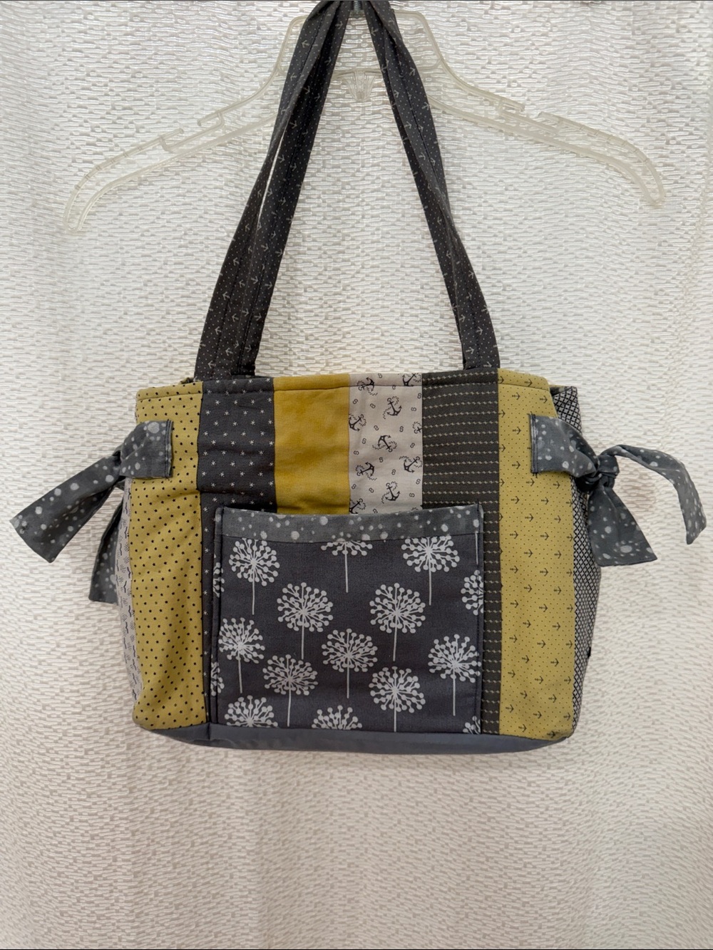 Patchwork Gray and Yellow Quilted Tote Bag - Unbranded